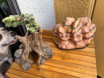 Resin Bonsai Tree Stump and Rock Snake Terrarium Bundle