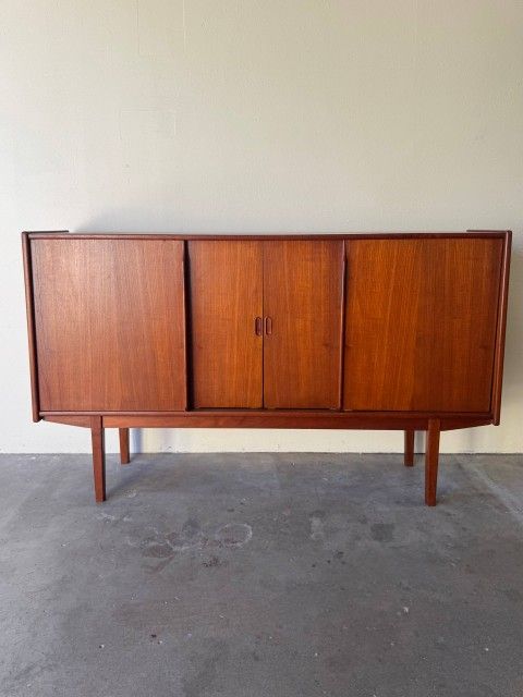 Mid CenturyModern Danish Teak Sideboard - Highboard with Sliding Doors & Bar Cabinet 1960s