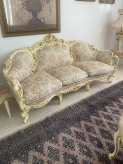 Elegant Vintage French Provincial Sofa & Matching Armchair Set