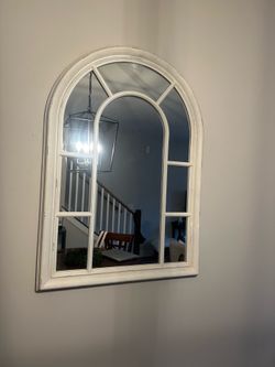 Arched Distressed White Mirror