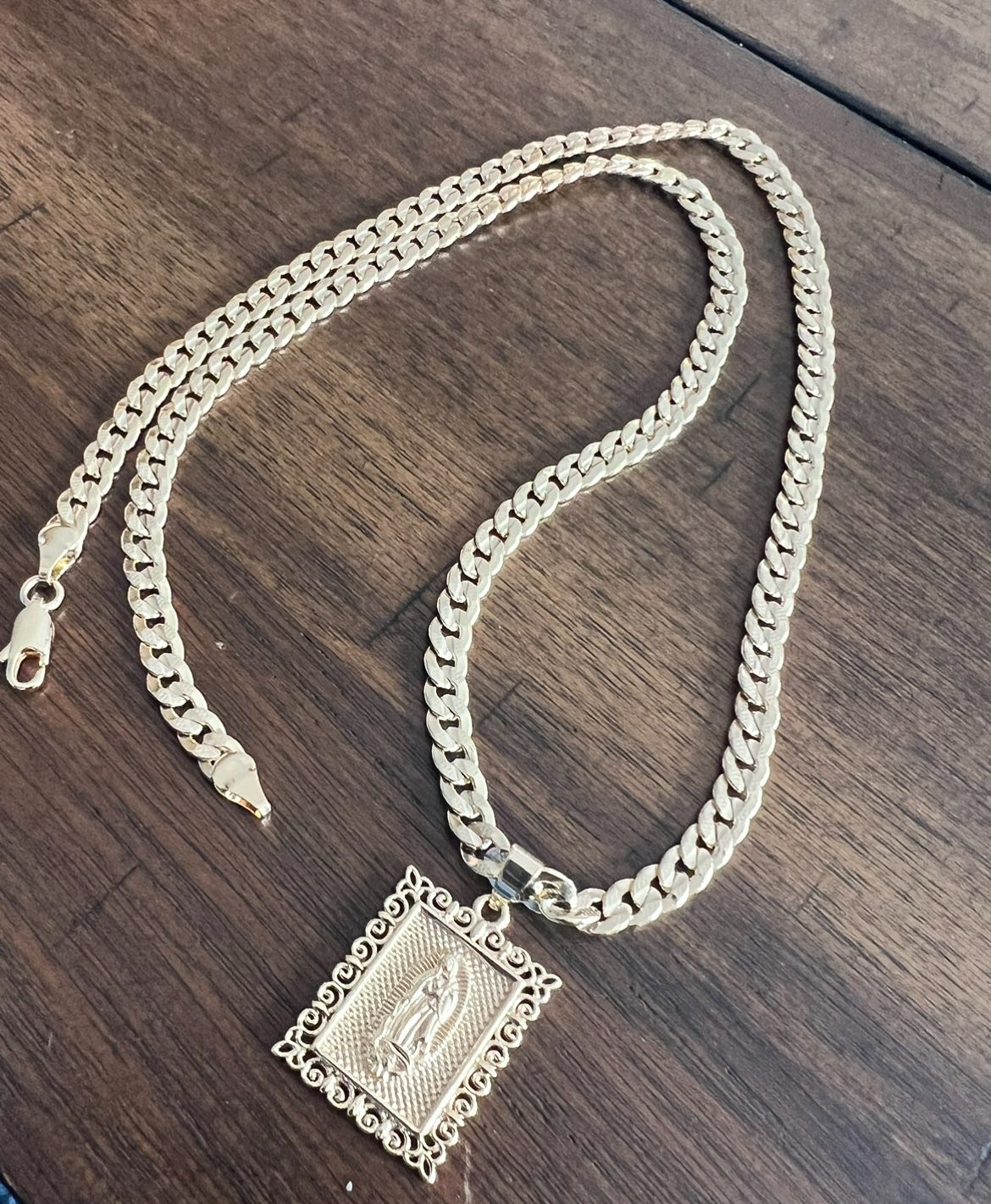 Gold Filled Cuban Chain With Square Virgin Pendant