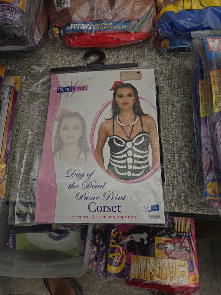 Halloween Costume Day Of The Dead Bone Print Corset Adult