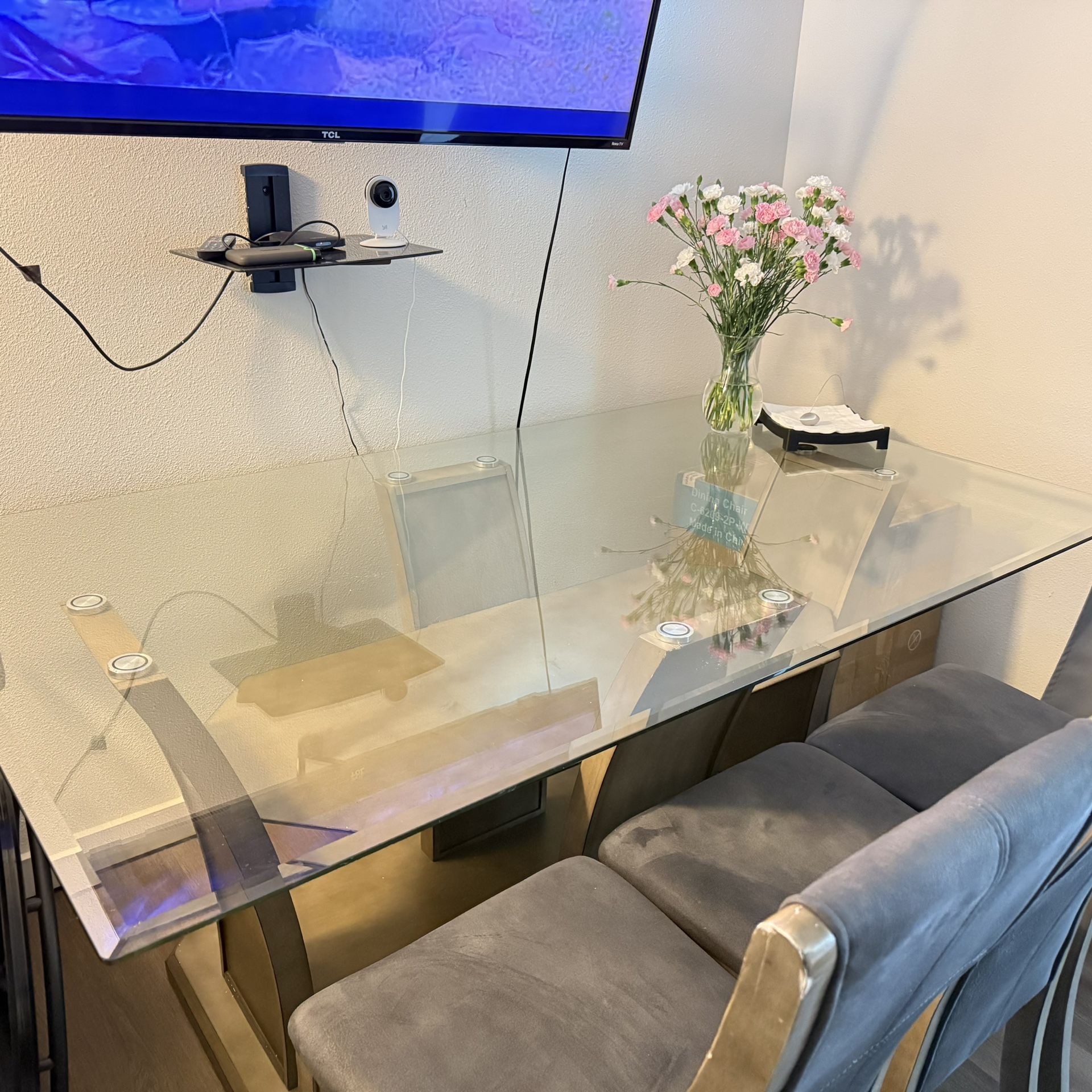 Glass Table 4 Chairs Set