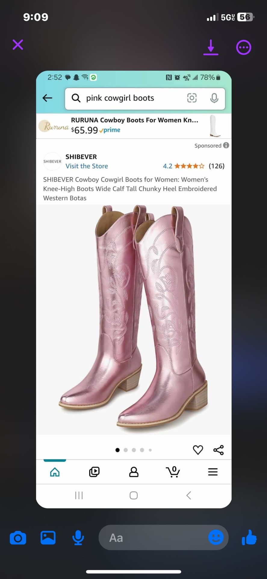Pink Cow Girl Boots Size 6