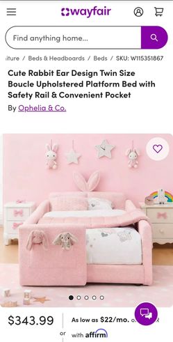 Ophelia & Co. Twin Boucle Platform Bed with Rabbit Ears .