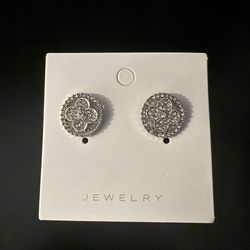 Silver & Crystal Rhinestone Clover Stud Earrings