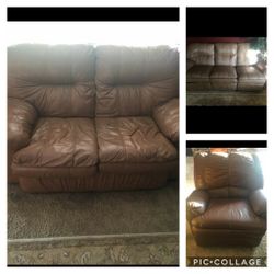 Leather loveseat and couch with recliner
