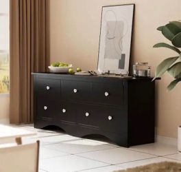 New Creaser 52 in. Black  Dresser for Bedroom, Wide Chest of Drawers with 5-Wood Dresser Drawers