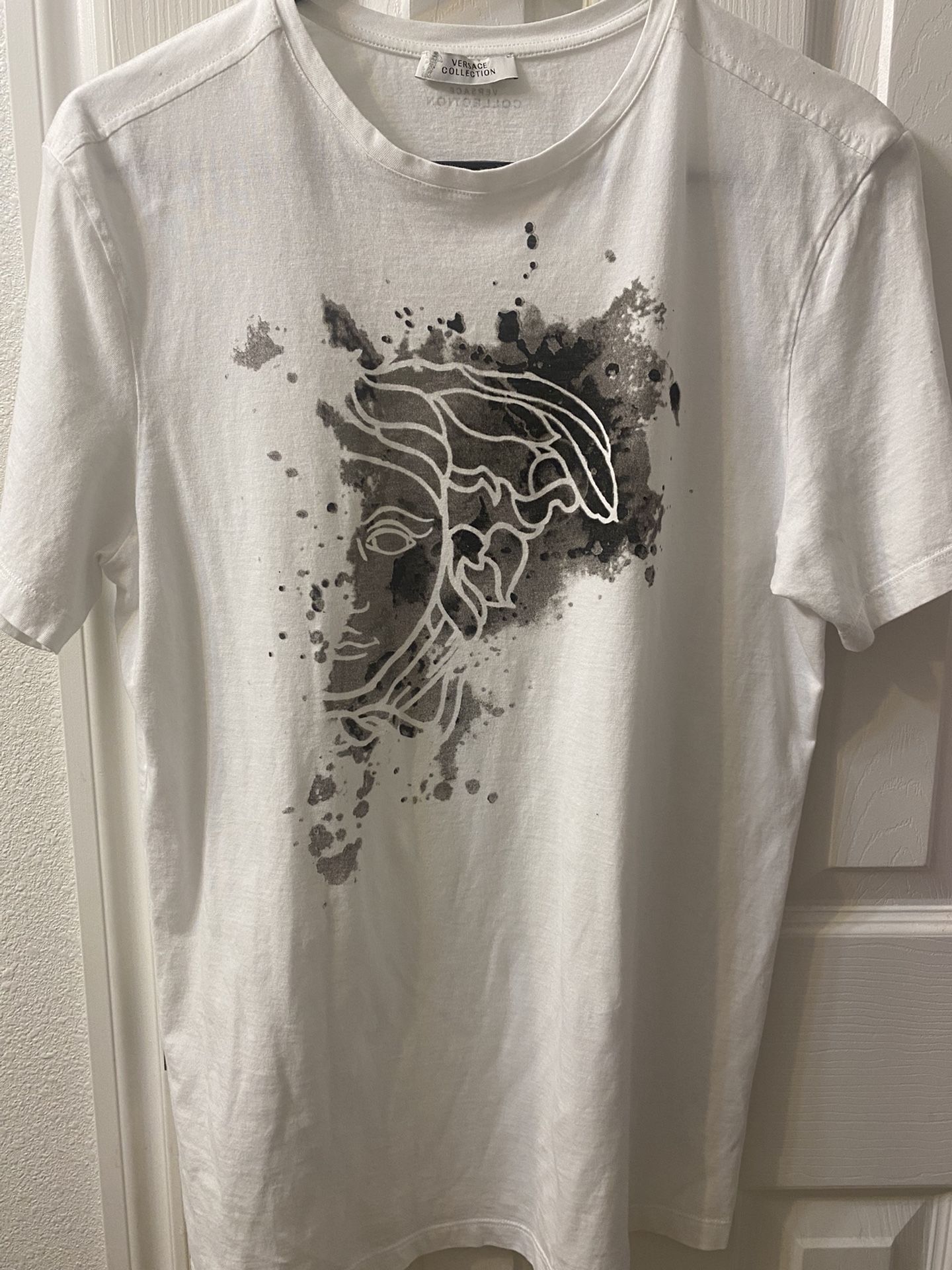 Versace Men’s Graphic Print T Shirt White Half Medusa Short Sleeve Small