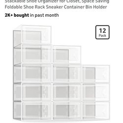 12 Pack Shoe Storage Box, Clear Plastic