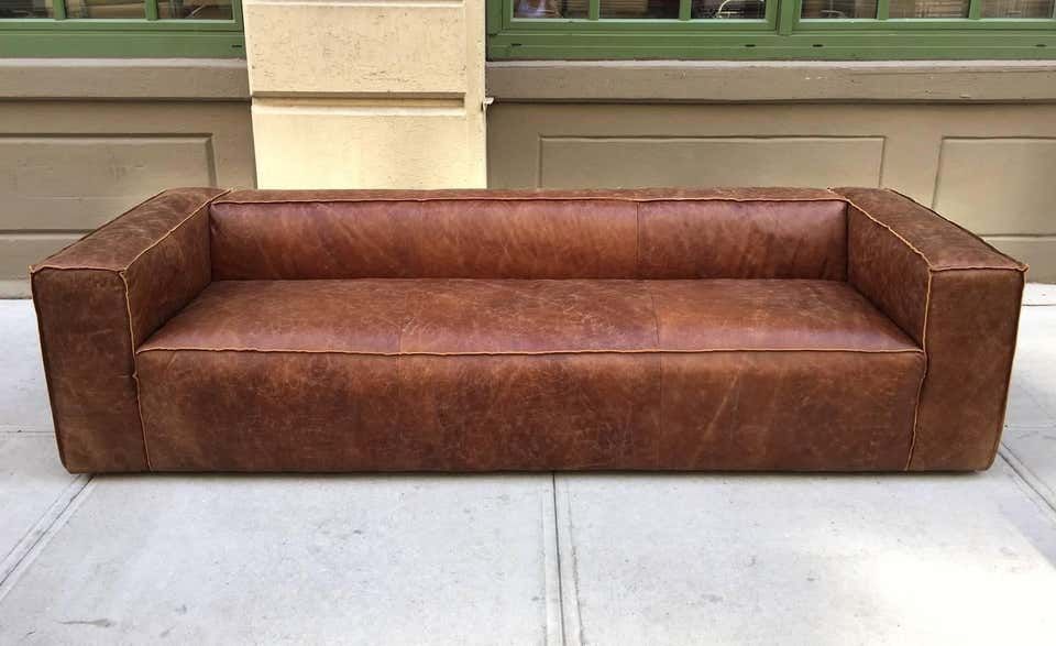 contemporary distressed brown leather sofa