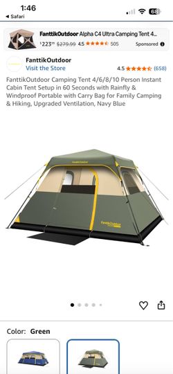 4 Person Instant Cabin Tent Setup in 60 Seconds with Rainfly & Windproof Portable with Carry Bag for Family Camping & Hiking, Upgraded Ventilation