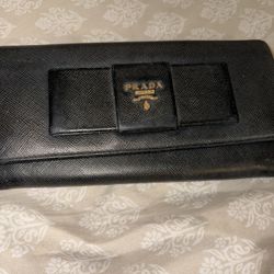 Prada black leather wallet with bow 