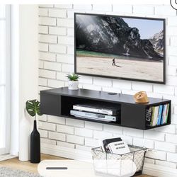 Wall Mounted Media Console Floating TV Stand Component Shelf Black 