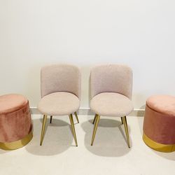 West Elm Lila Pink Fabric Chairs + Storage Ottomans - Excellent Condition PRICE EACH