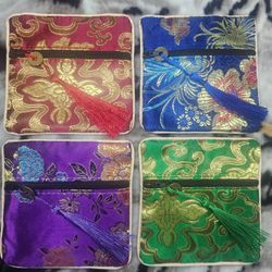 Bundle Of 4x Chinese Silky Brocades Or Pouches