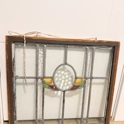 Vintage Stained Glass Window Panel Art Deco Style 20x18 Wood Frame  