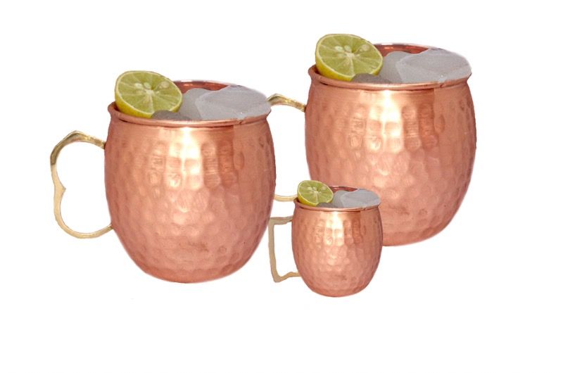 Handmade Moscow Mule 100 % Solid Pure Copper Mug /Cup (16-Ounce/Set of 2, Hammered) with BONUS Shot Glass