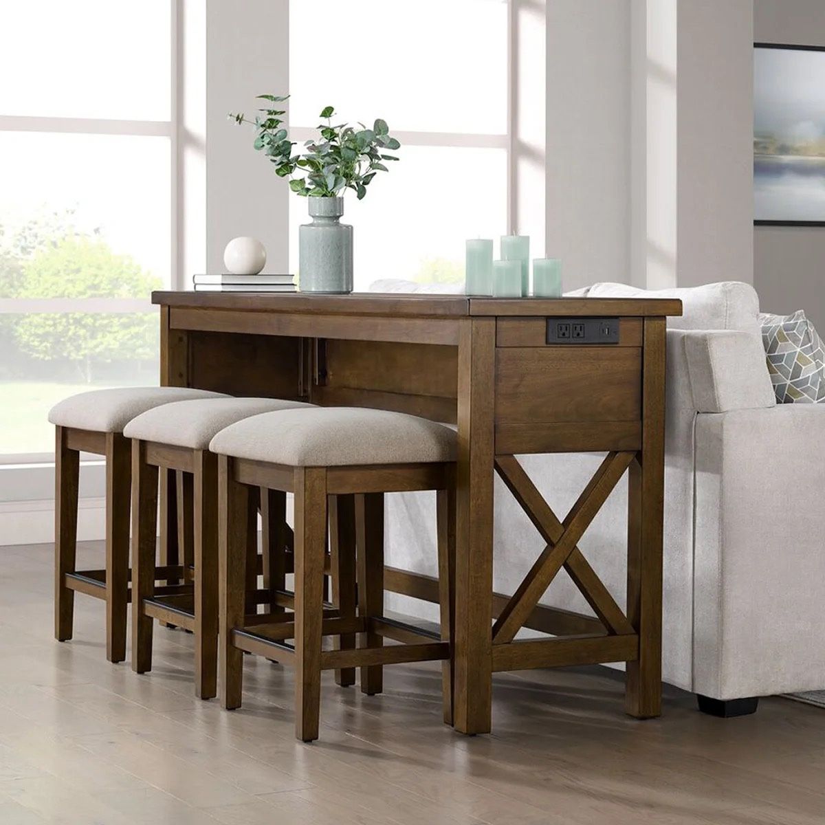 OUTLET | COSTCO Lathan Sofa Table and 3 Stools