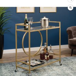Luxury Gold Bar Cart – Mirror Glass Shelves, $795 Retail!
