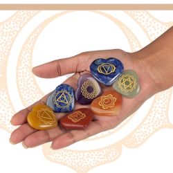 Natural Chakra Stones Set and Healing Crystal Kit, Healing Stones and Crystals Set Includes 7 Engraved Chakras for Meditation and Reiki Healing