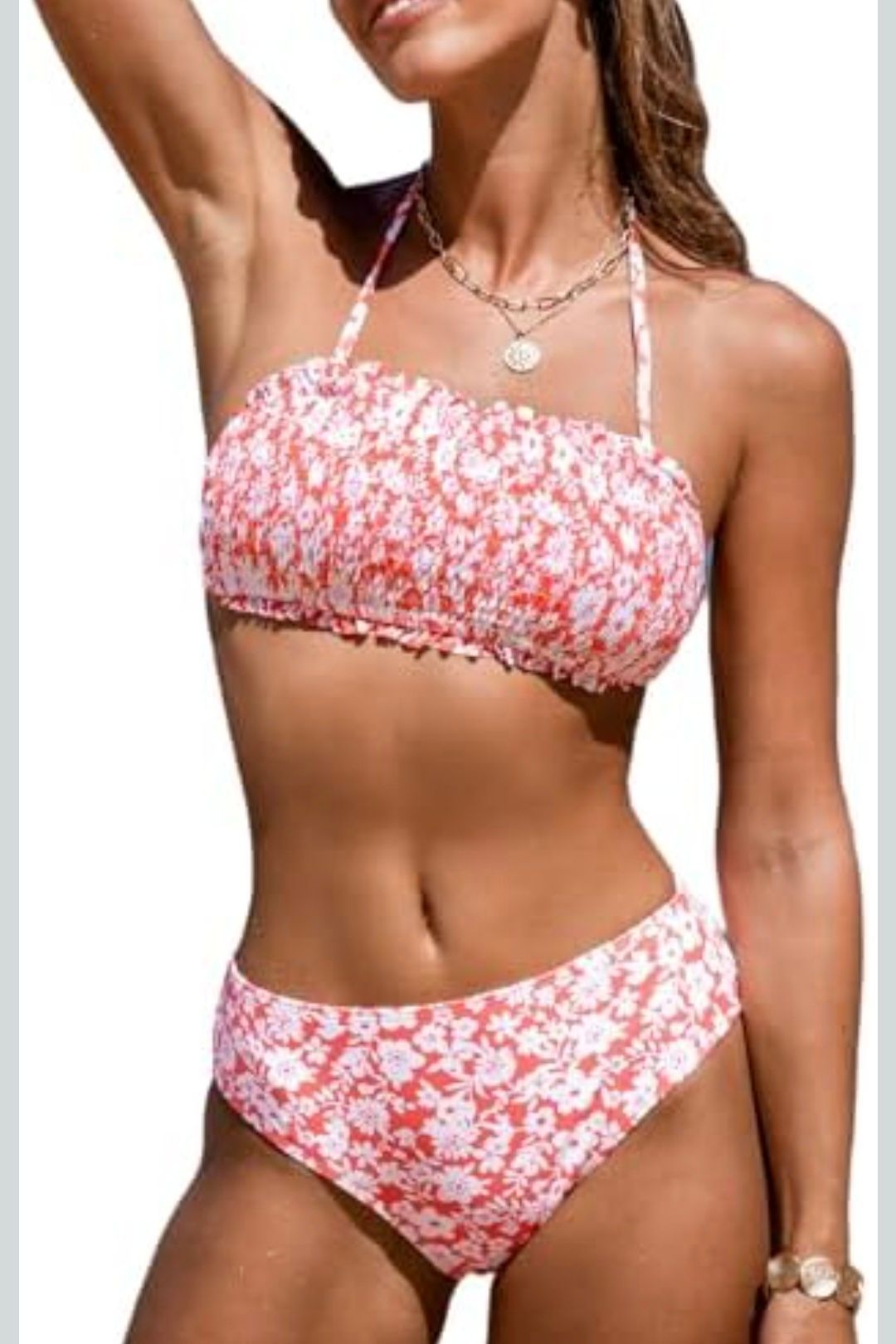 CUPSHE Bikini Set Womens XS Bandeau Top Tie Back Removable Strap Mid Bottom NWT