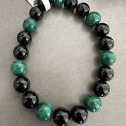New, Men’s Malachite And Black Onyx Stone Bracelet. Jewelry Bag And Meanings Included.
