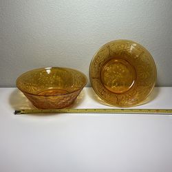 2x 8” Vintage Amber / Brown Glass Bowls
