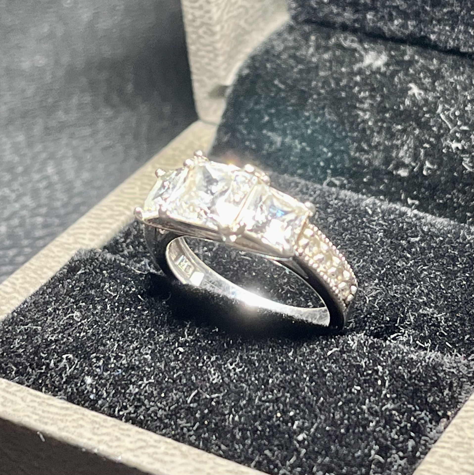 Sage Three Stone Princess Cut Engagement Ring
