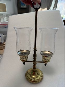 Brass and glass candlestick holder