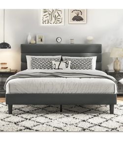Queen Size Dark Gray Upholstered Bed Frame