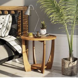 Rustic Farmhouse End Table with Storage Shelf, French Country Accent Side for Family, Dinning or Living Room, Small Spaces, Modern, Round, Vintage Car