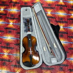 20.5” Brown Wood Violin With Case & Bow