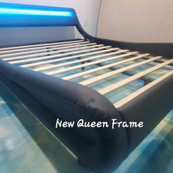 Low Profile Queen Bed With LED Headboard 