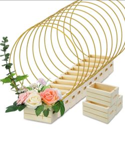 FoldTier 24 Pcs Metal Floral Hoop Centerpiece with Stand for Tables - Includes Gold Wreath Rings and Wooden Stands for DIY Wedding Baby Shower Communi