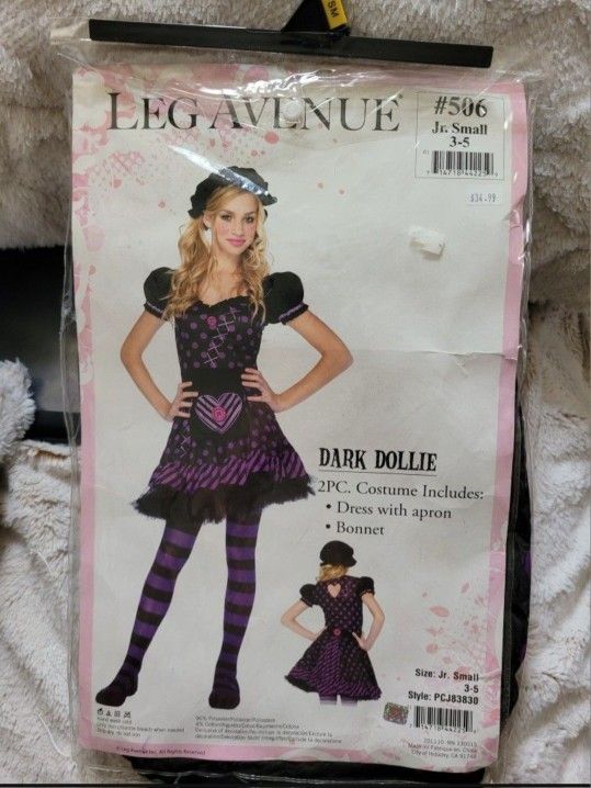 Dark Dollie Gothic Rag Doll Black Purple Dress Up Halloween Junior Teen Costume