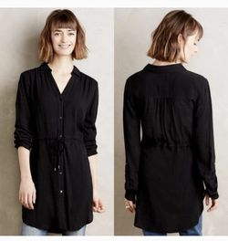 Anthropologie HD In Paris Carmina Tie Waist Tunic Dress Shirt - Black, Large