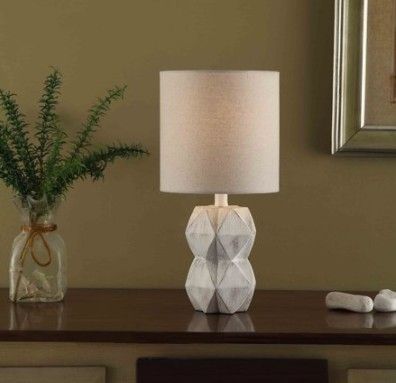 White Wash Faceted Faux Wood Table Lamp