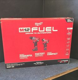 Milwaukee M12 FUEL Brushless 2 Tool Kit, Hammer Drill, Impact Driver, 2 Batteries Charger & Bag New