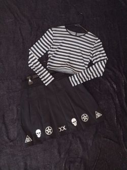 Sheer Striped Crop Top And Pleated Skirt