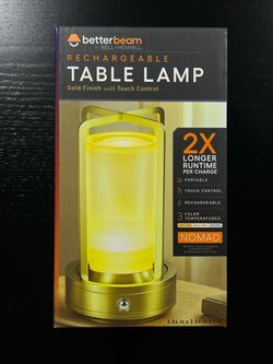 BETTERBEAM Nomad 6.8 in. Gold Contemporary Rechargeable LED Table Lamp with Metal Frame
