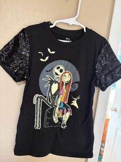 Disney Nightmare Before Christmas Jack & Sally Sequin Sleeve Shirt