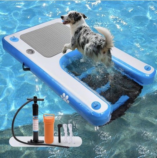 Inflatable Water Ramp for Dogs 60" L x 40" W - Durable PVC Dog Pool Float Ensures Safe and Easy Access for Dogs Up to 220 Pounds, Perfect for Pools, L