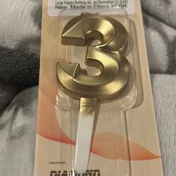 Happy birthday cake decoration 3 Gold 