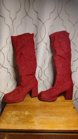 sparkly red glitter go go knee boots wild rose RED fashion costume 9