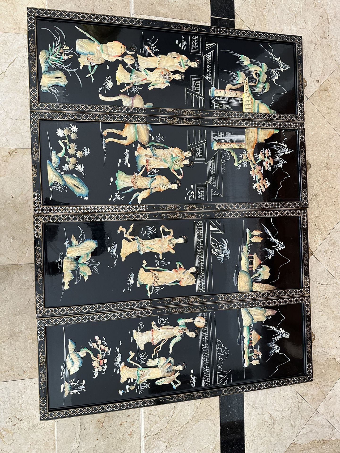 4 Vintage Asian Mother Of Pearl Wall Arts