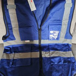Salzmann 3M Blue Safety Vest Multi-Pocket Reflective and Zipper, XL,