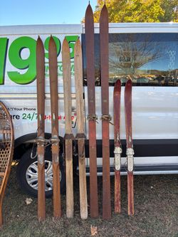 Antique Wood Hickory Downhill Snow Skis - 1930's - Cabin Chalet Decor