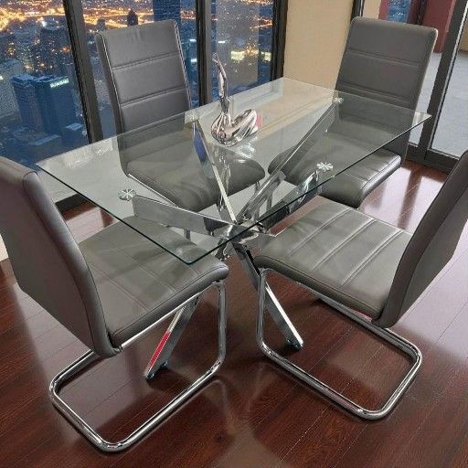Dining Set 5 Pieces New Table 4 Chairs Grey