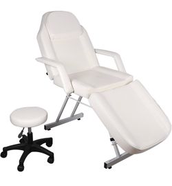 Multipurpose 3-Section Spa Massage Table with Hydraulic Stool, 73-inch Adjustable Tattoo Chair Esthetician Lash Bed with Removable Headrest, Salon Cha